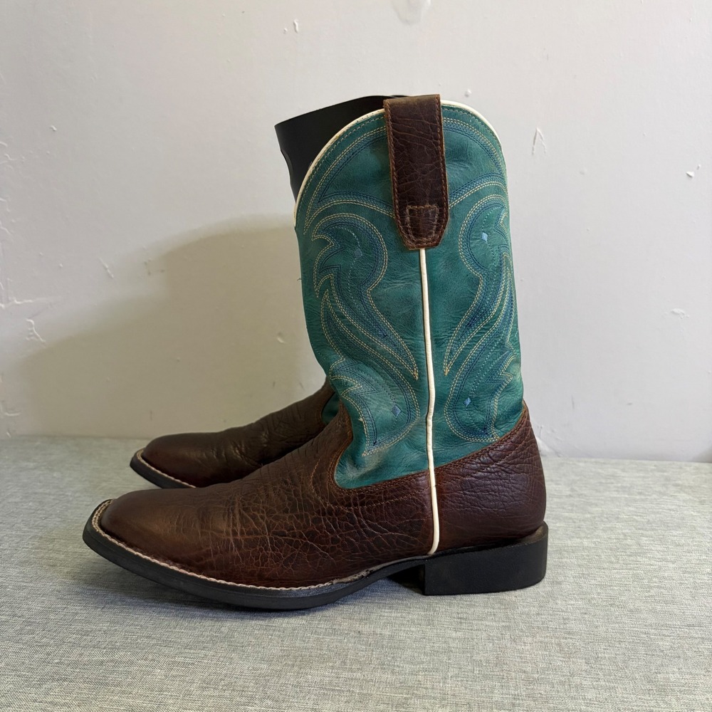 Rank 45 Cowboy Boots Mens 7 Brown Teal BRBFA22P1 Square Toe Leather Western
